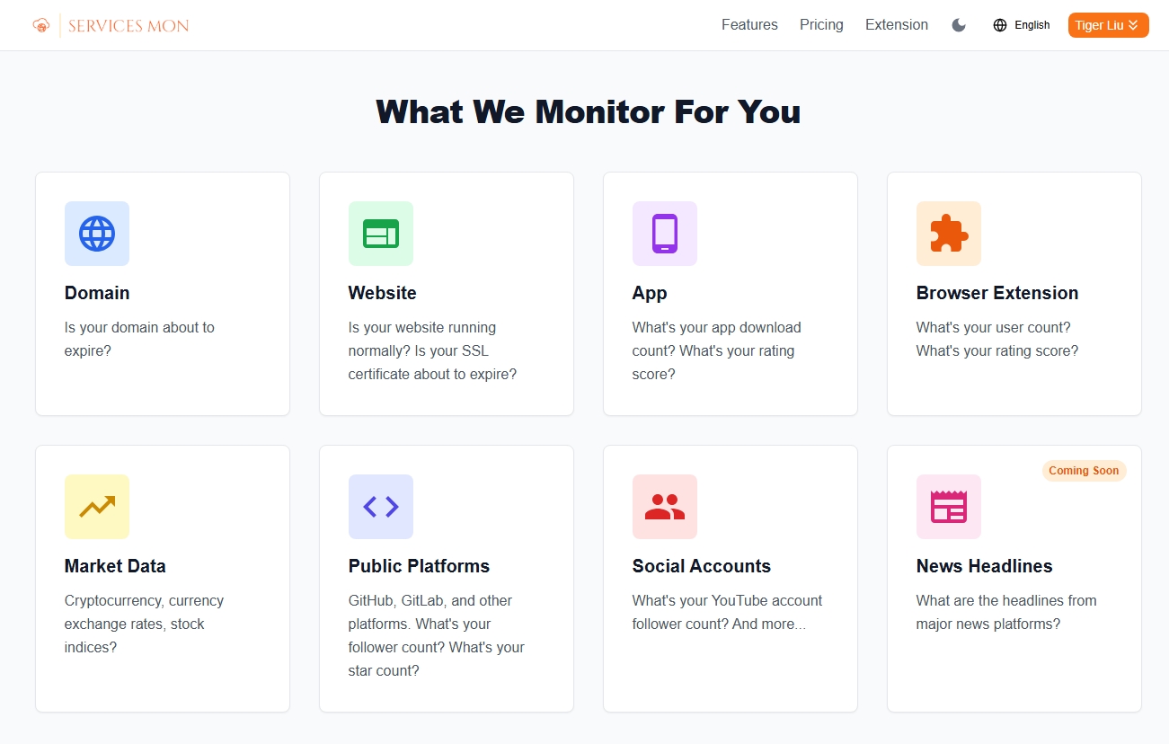 ServicesMon - Portfolio project by Tiger Liu, China Developer